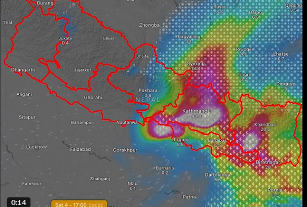 काठमाडौं उपत्यकामा १२ घन्टासम्म भारी वर्षाको प्रक्षेपण ! मौसमविद्को आपतकालीन चेतावनी