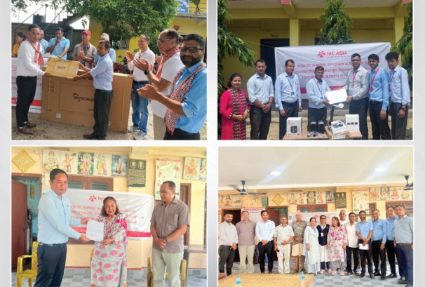 एनआईसी एशिया बैंकद्वारा विभिन्न विद्यालयलाई सहयोग सामग्री प्रदान