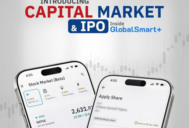 ग्लोबल आइएमई बैंकको ‘ग्लोबल स्मार्ट प्लस’ एपमार्फत आईपीओ भर्ने सुविधा, लाइभ मार्केट अपडेट