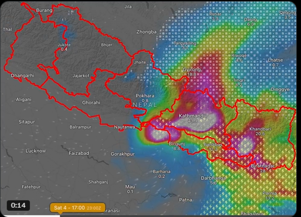 काठमाडौं उपत्यकामा १२ घन्टासम्म भारी वर्षाको प्रक्षेपण ! मौसमविद्को आपतकालीन चेतावनी